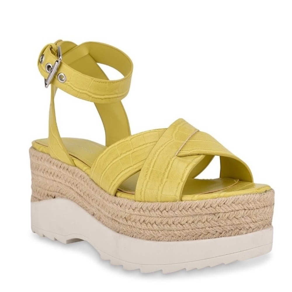 Marc Fisher Zarita Espadrille Yellow Wedge Sandals Size 8